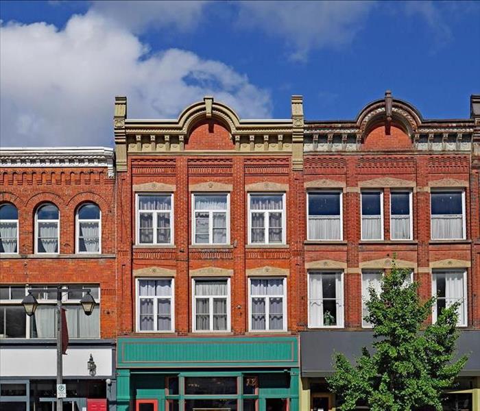 Facades of preserved 19th century commercial buildings of the type found in some older North American small town main streets